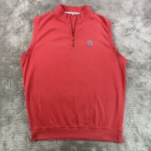 Peter Millar Sleeveless Quarter Zip Vest XL Red Cotton SC Crest Logo Golf Casual